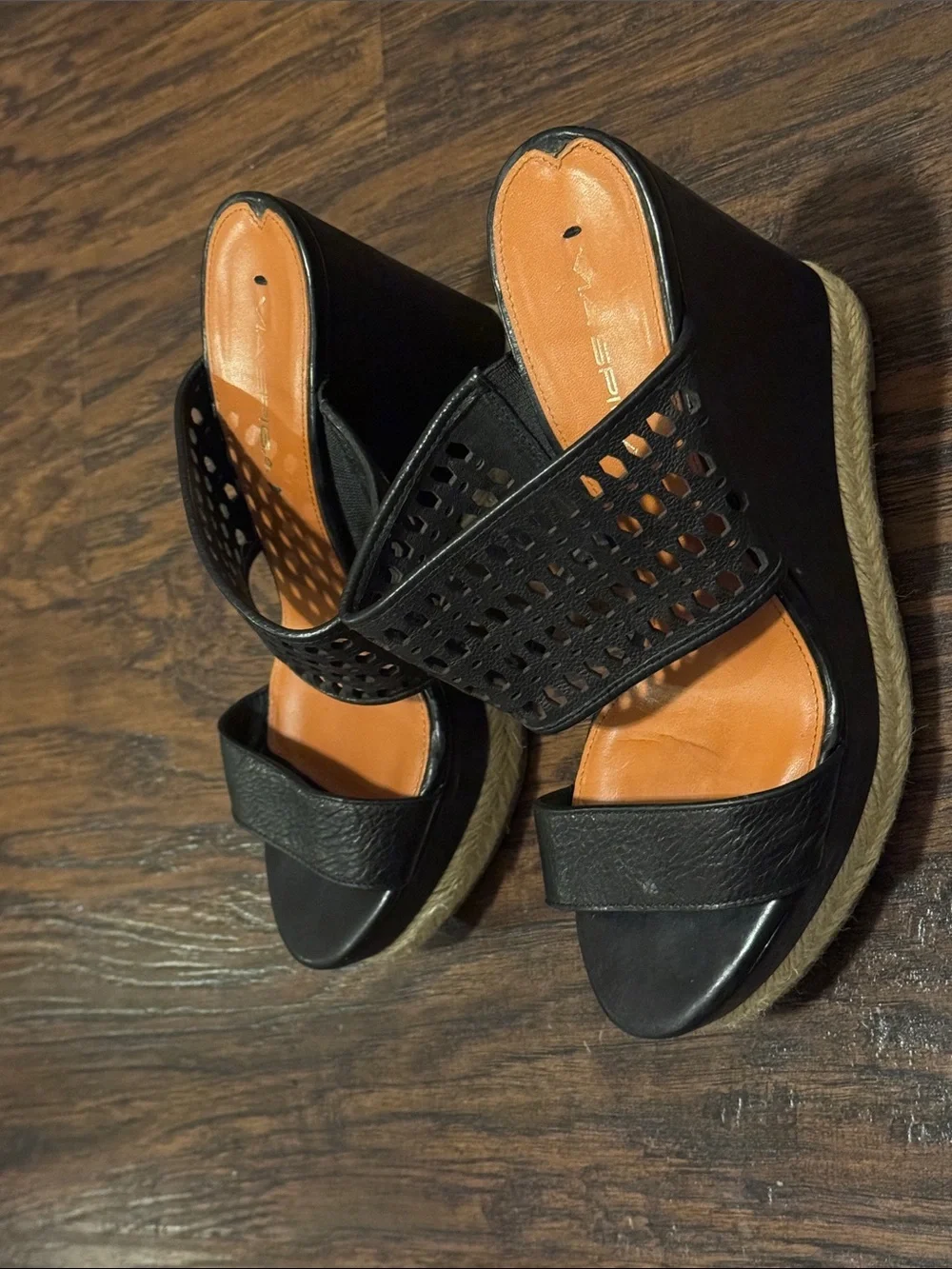 Via Spiga Black Perforated Leather Wedges